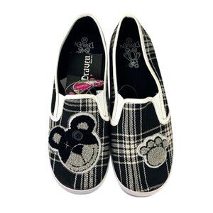 Draven Teddy Bear Black & White Plaid Flat Sneakers Goth Punk Sz 10